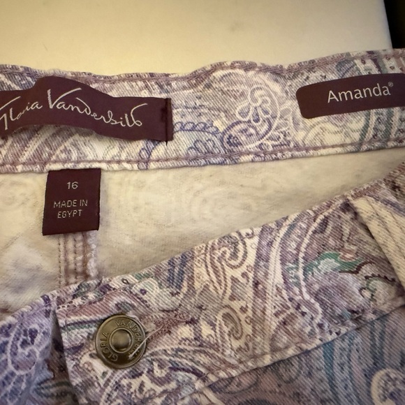 Gloria Vanderbilt Amanda Purple Lilac Paisley Ankle Jeans Capris Sz 16 High Rise - Picture 7 of 7